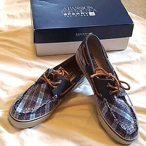 NIB Women's Sperry top siderboat shoes blue iridescent sequin boat shoe size 9.5